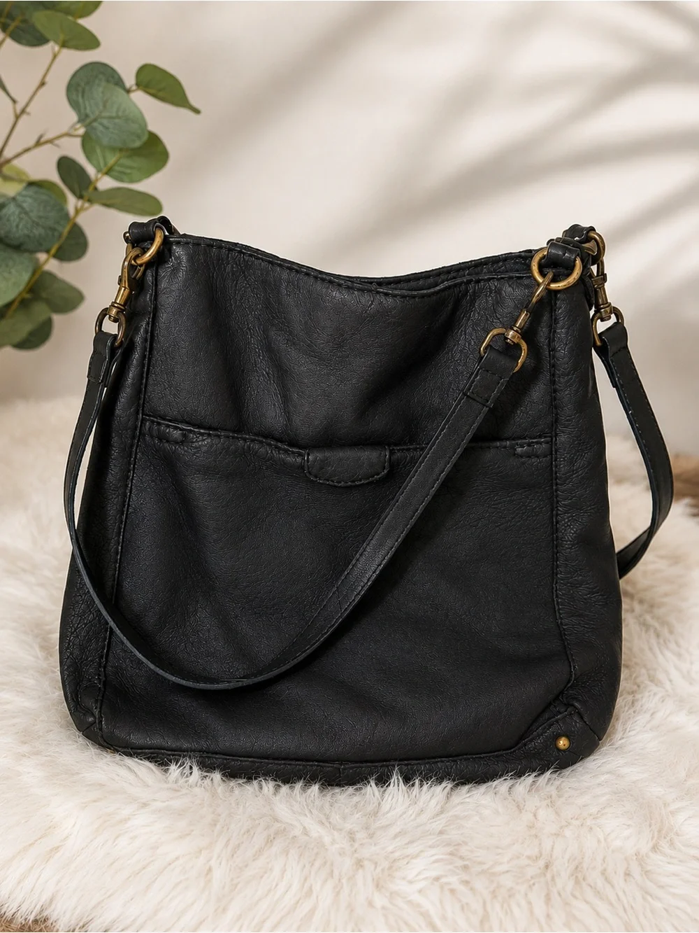 Black Genuine Leather Hobo Bag - Classic Everyday Shoulder Bag